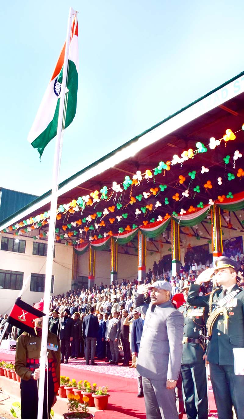 Lt Governor saluting National Flag at Jammu. Lt Governor saluting National Flag at Jammu.