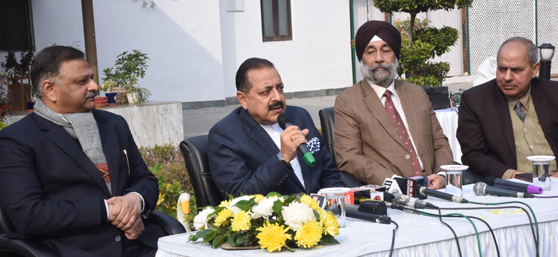Union Minister Dr Jitendra Singh, flanked by Union Secretary DoPT & ARPG C. Chandramouli and Union Secretary for Northeast Inderjit Singh, addressing a press conference at New Delhi. Union Minister Dr Jitendra Singh, flanked by Union Secretary DoPT & ARPG C. Chandramouli and Union Secretary for Northeast Inderjit Singh, addressing a press conference at New Delhi.