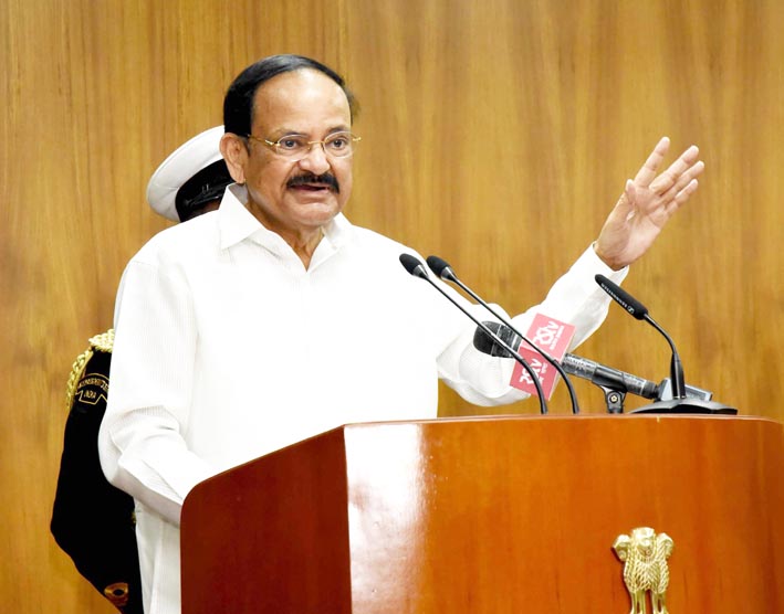 Vice President M. Venkaiah Naidu addressing the gathering after releasing the book titled, ‘TRG-An Enigma’, in New Delhi on Monday. (UNI) Vice President M. Venkaiah Naidu addressing the gathering after releasing the book titled, ‘TRG-An Enigma’, in New Delhi on Monday. (UNI)