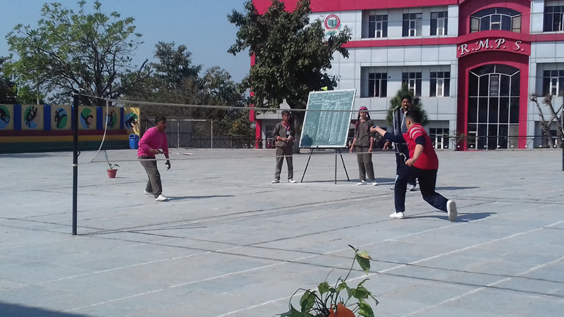 Players in action during the Inter-school Badminton competition in Jammu. Players in action during the Inter-school Badminton competition in Jammu.