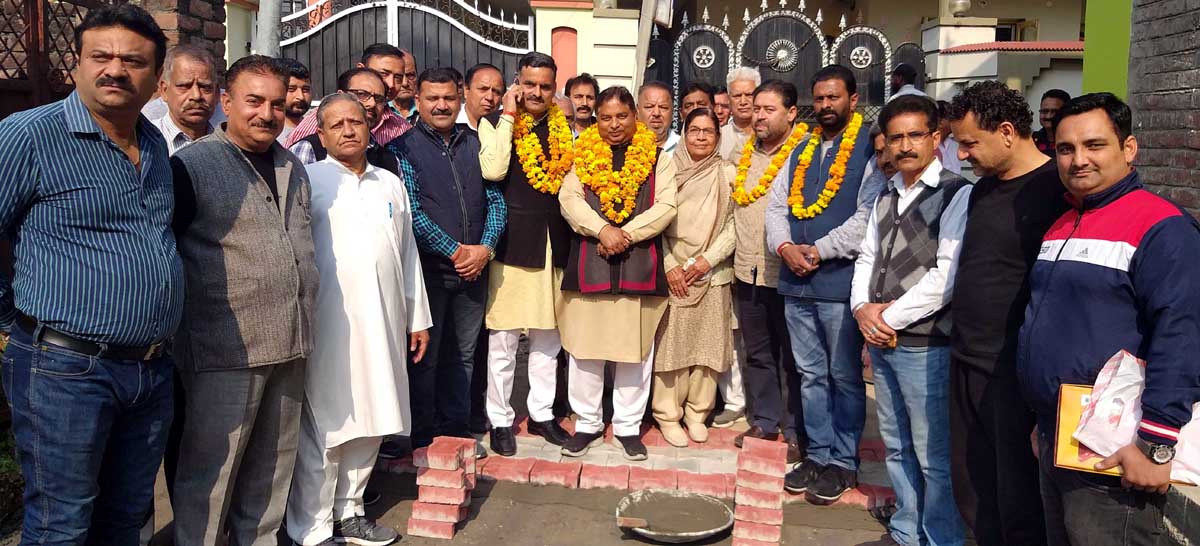 Former Minister, Sat Sharma kick starting construction works of lane in Ward 41, Jammu on Monday. Former Minister, Sat Sharma kick starting construction works of lane in Ward 41, Jammu on Monday.