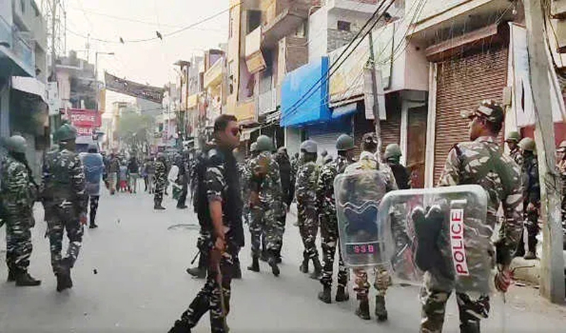 Security forces flag march in violence hit North East Delhi on Thursday. Security forces flag march in violence hit North East Delhi on Thursday.