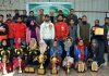 Table Tennis players after receiving prizes at GDC Shopian on Wednesday.