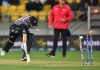 New Zealand's Colin Munro get run out during the fourth T20 against India at Sky Stadium in Wellington.