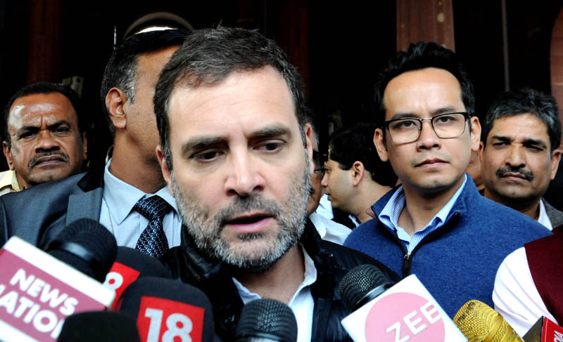 Congress MP Rahul Gandhi talking to reporters at Parliament House, in New Delhi on Friday. (UNI) Congress MP Rahul Gandhi talking to reporters at Parliament House, in New Delhi on Friday. (UNI)