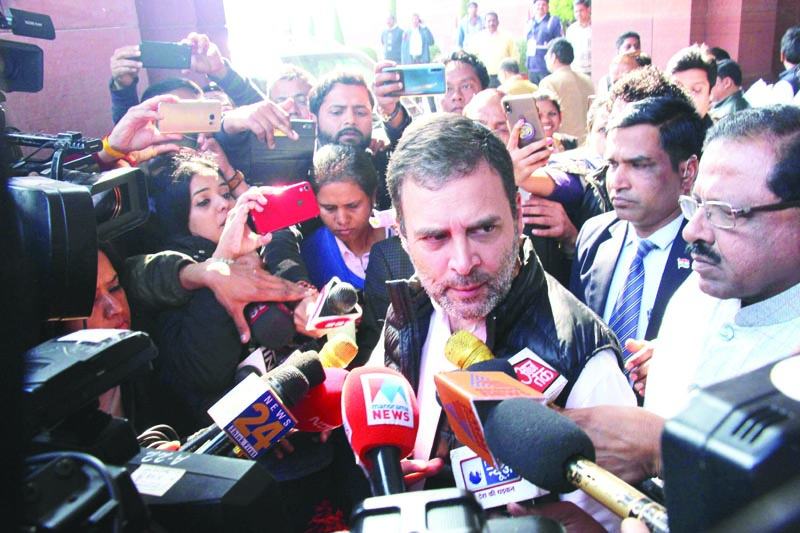 Congress leader Rahul Gandhi addressing to reporters at Parliament House, in New Delhi on Thursday. (UNI) Congress leader Rahul Gandhi addressing to reporters at Parliament House, in New Delhi on Thursday. (UNI)