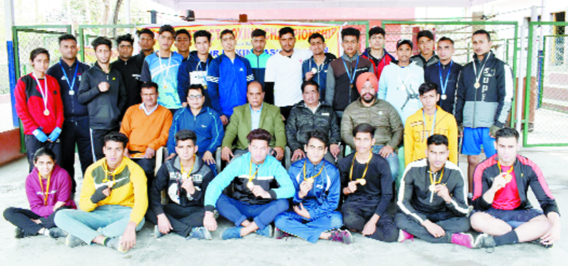 Winners of Jammu district boxing championship posing with chief guest, Satish Gupta at MA Stadium, Jammu on Saturday. Winners of Jammu district boxing championship posing with chief guest, Satish Gupta at MA Stadium, Jammu on Saturday.