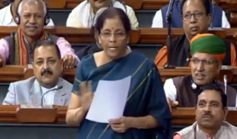 Finance Minister Nirmala Sitharaman replying to J&K budget debate in Lok Sabha on Wednesday. Finance Minister Nirmala Sitharaman replying to J&K budget debate in Lok Sabha on Wednesday.