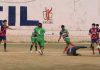 Footballers in action during a match of Pt Prem Nath Dogra Memorial Gold Cup Football Tournament in Jammu on Wednesday. -Excelsior/Rakesh