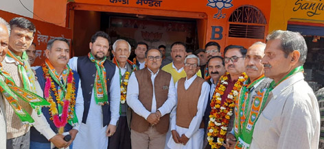 Former Deputy Chief Minister Dr Nirmal Singh during inauguration of BJP office at Ghagwal on Sunday. —Excelsior/Madan Former Deputy Chief Minister Dr Nirmal Singh during inauguration of BJP office at Ghagwal on Sunday. —Excelsior/Madan