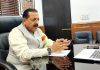 Union Minister Dr Jitendra Singh holding a Video Conference meeting with Heads of CSIR laboratories from across the country, led by Director General CSIR Dr Shekhar C. Mande, from New Delhi on Friday.