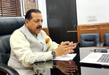 Union Minister Dr Jitendra Singh holding a Video Conference meeting with Heads of CSIR laboratories from across the country, led by Director General CSIR Dr Shekhar C. Mande, from New Delhi on Friday.