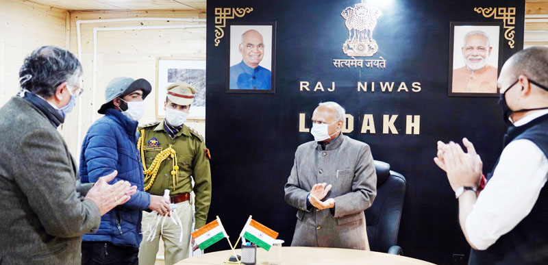 LG Ladakh during donation of masks. LG Ladakh during donation of masks.