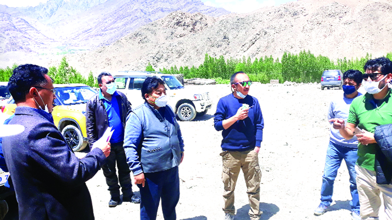 CEC LAHDC, Leh Gyal P. Wangyal inspecting site of stadium at Leh. CEC LAHDC, Leh Gyal P. Wangyal inspecting site of stadium at Leh.