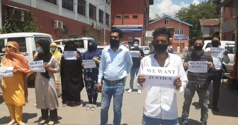 NYC workers protesting in Srinagar. — Excelsior/Shakeel NYC workers protesting in Srinagar. — Excelsior/Shakeel