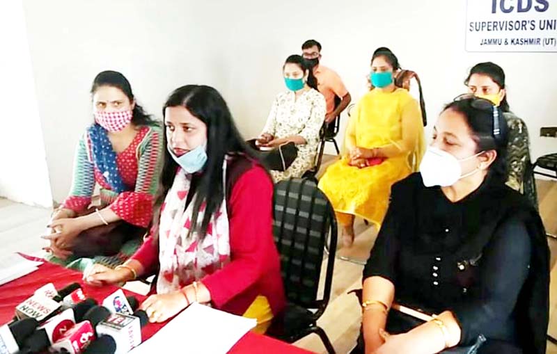 ICDS Supervisors during a press conference at Udhampur. ICDS Supervisors during a press conference at Udhampur.