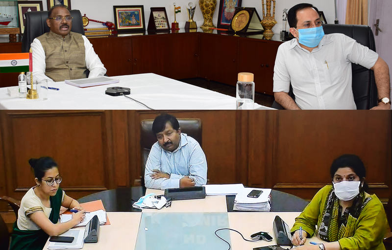 Lieutenant Governor G C Murmu chairing a meeting through video-conference. Lieutenant Governor G C Murmu chairing a meeting through video-conference.