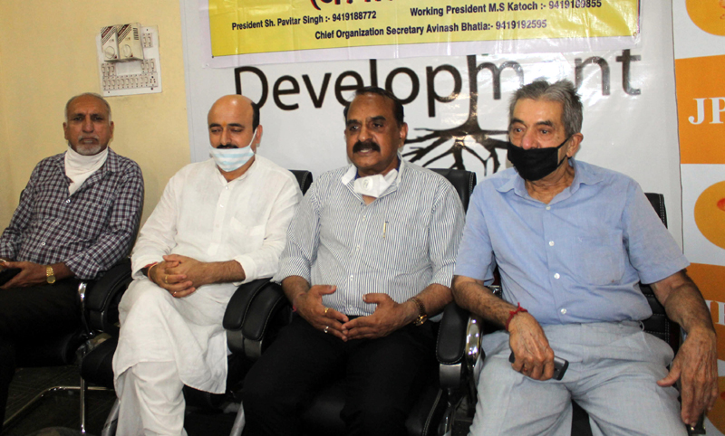 Leaders of JPPF addressing a press conference at Jammu on Monday. — Excelsior/Rakesh Leaders of JPPF addressing a press conference at Jammu on Monday. — Excelsior/Rakesh