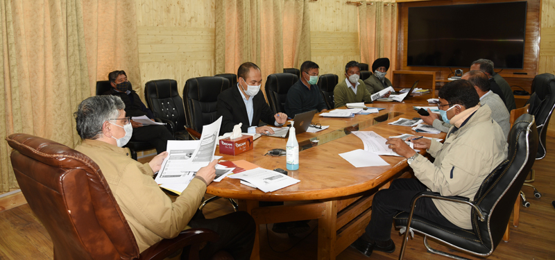 Umang Narula chairing a meeting at Leh on Tuesday. Umang Narula chairing a meeting at Leh on Tuesday.