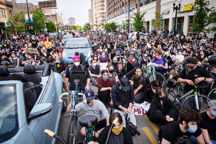 Demonstrators take part in a protest in Uptown neighborhood of Chicago. (UNI) Demonstrators take part in a protest in Uptown neighborhood of Chicago. (UNI)