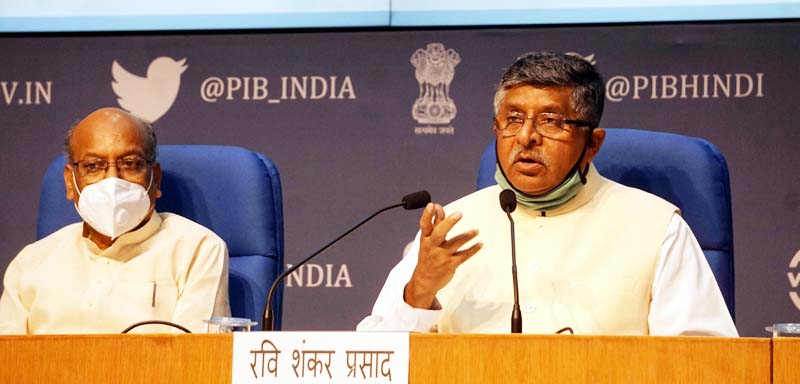 Union Minister of Electronics and Information Technology Ravi Shankar Prasad with MoS Sanjay Dhotre addressing a press conference during the launch of Electronic Manufacturing Schemes, in New Delhi on Tuesday. (UNI) Union Minister of Electronics and Information Technology Ravi Shankar Prasad with MoS Sanjay Dhotre addressing a press conference during the launch of Electronic Manufacturing Schemes, in New Delhi on Tuesday. (UNI)