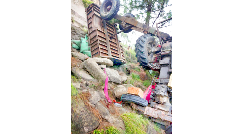 A tractor - trolley which met with an accident in Chowki Choura area of Akhnoor in Jammu district.