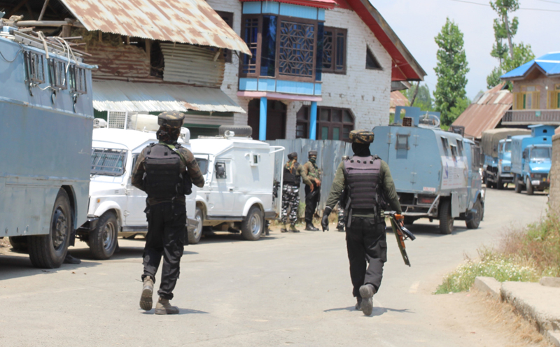 Security forces during encounter at Reban, Sopore on Sunday. — Excelsior/Aabid Nabi Security forces during encounter at Reban, Sopore on Sunday. — Excelsior/Aabid Nabi