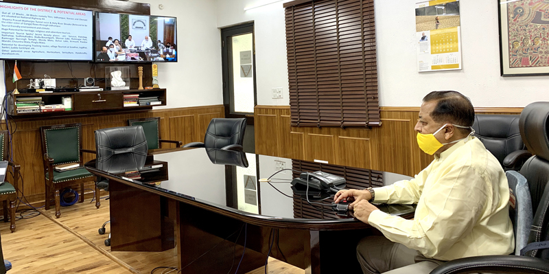 Union Minister Dr Jitendra Singh holding virtual DISHA meetings, separately for districts of Udhampur and Reasi respectively, on Saturday. Union Minister Dr Jitendra Singh holding virtual DISHA meetings, separately for districts of Udhampur and Reasi respectively, on Saturday.