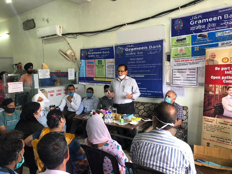 Chairman J&K Grameen Bank Janak Raj Angural addressing a gathering. Chairman J&K Grameen Bank Janak Raj Angural addressing a gathering.