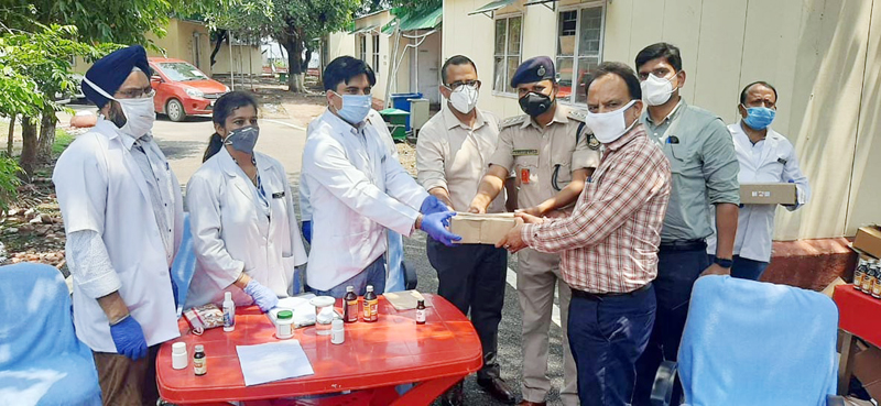 AYUSH immunity boosting medicines being distributed at Raj Bhawan on Wednesday. AYUSH immunity boosting medicines being distributed at Raj Bhawan on Wednesday.