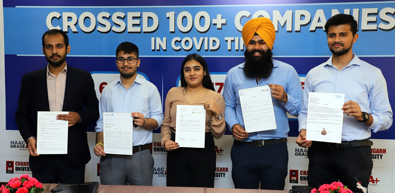 Officials of Chandigarh University during media interaction. Officials of Chandigarh University during media interaction.