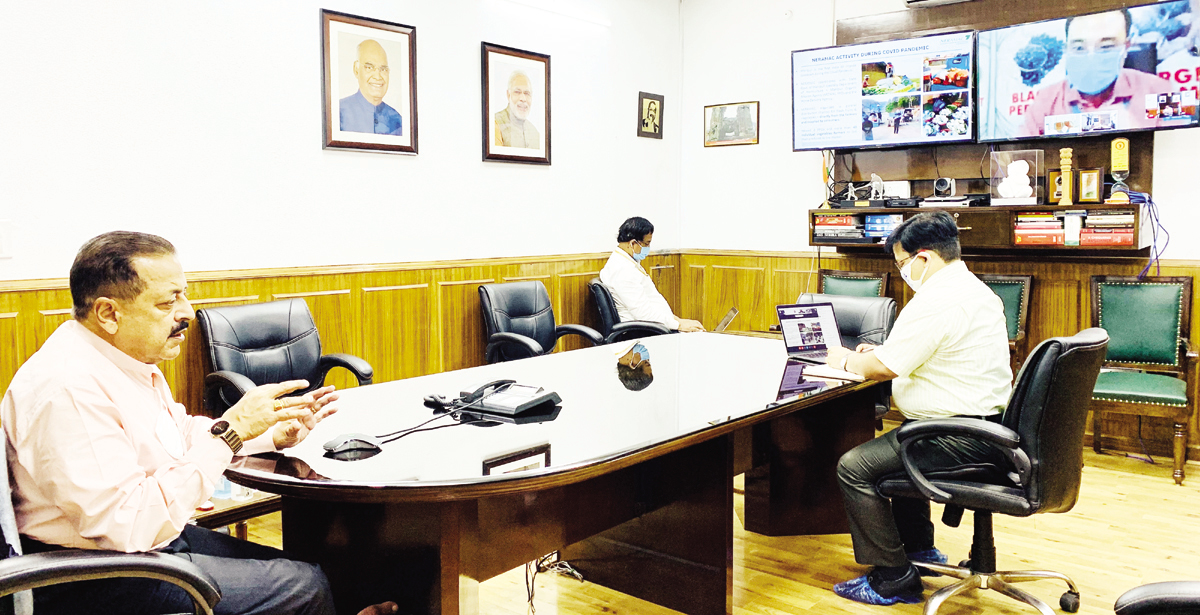 Union Minister Dr Jitendra Singh convening an online meeting of the officials of North Eastern Regional Agricultural Marketing Corporation Ltd. (NERAMAC), groups of farmers and representatives of the agriculture sector, on Wednesday. Union Minister Dr Jitendra Singh convening an online meeting of the officials of North Eastern Regional Agricultural Marketing Corporation Ltd. (NERAMAC), groups of farmers and representatives of the agriculture sector, on Wednesday.