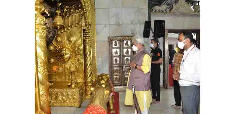 Lieutenant Governor Manoj Sinha prays at Shri Mata Vaishno Devi Ji shrine on Thursday. Lieutenant Governor Manoj Sinha prays at Shri Mata Vaishno Devi Ji shrine on Thursday.