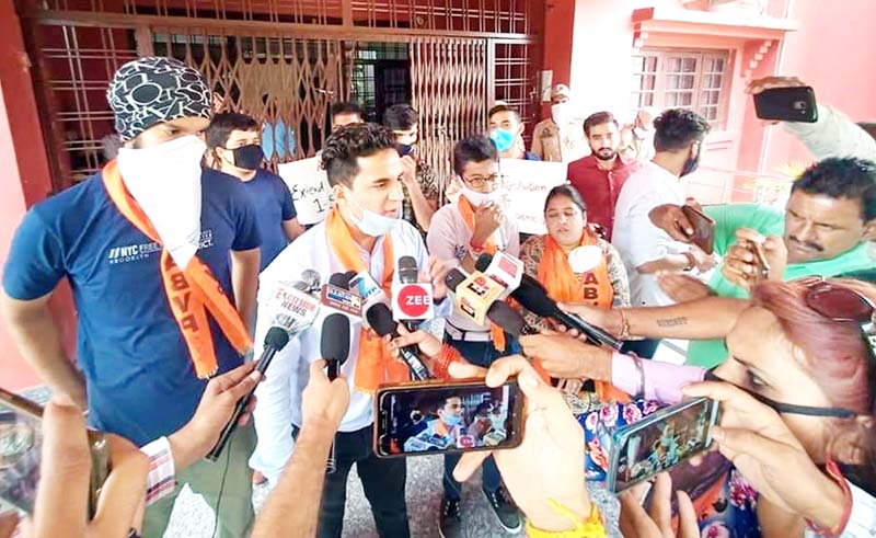 Protesting ABVP activists talking to media persons. Protesting ABVP activists talking to media persons.