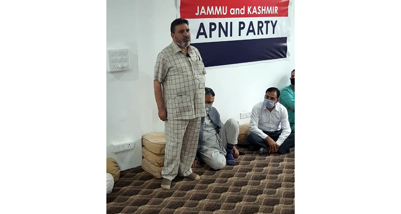 JKAP president Altaf Bukhari addressing party meeting in Srinagar. JKAP president Altaf Bukhari addressing party meeting in Srinagar.