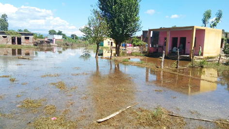Houses in Mananu village of Samba district submerged in flood water.