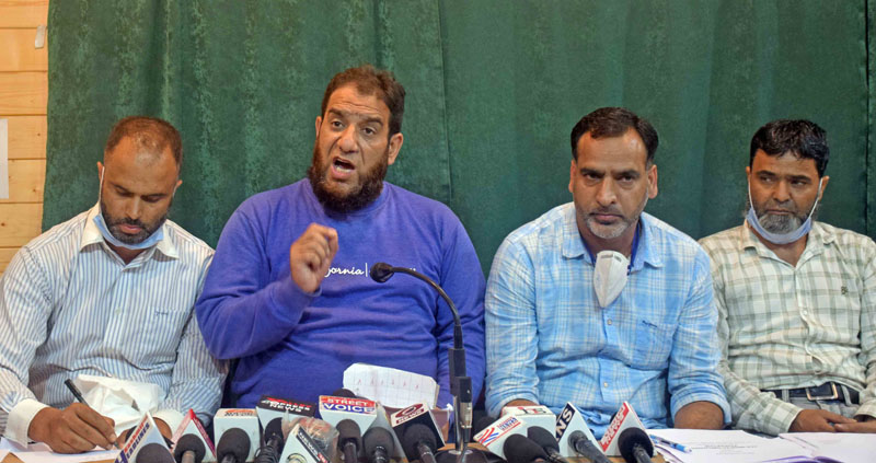 Jammu and Kashmir Medical Employees Federation addressing a press conference at Srinagar. -Excelsior/Shakeel Jammu and Kashmir Medical Employees Federation addressing a press conference at Srinagar. -Excelsior/Shakeel