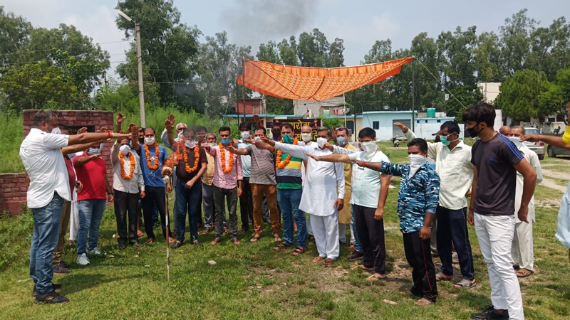Members of Nagrota Sangarash Samiti during a protest demonstration on Thursday. Members of Nagrota Sangarash Samiti during a protest demonstration on Thursday.