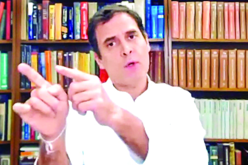 Congress leader Rahul Gandhi interacting with farmers via video conferencing, in New Delhi. Congress leader Rahul Gandhi interacting with farmers via video conferencing, in New Delhi.