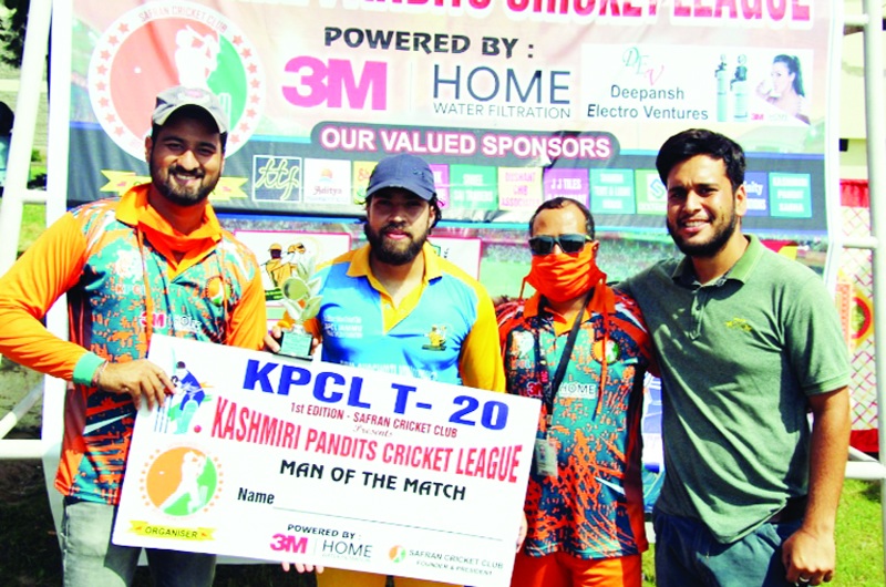 Dignitaries of the tournament presenting Man of the Match award during KPCL at KC Sports Club Jammu. Dignitaries of the tournament presenting Man of the Match award during KPCL at KC Sports Club Jammu.
