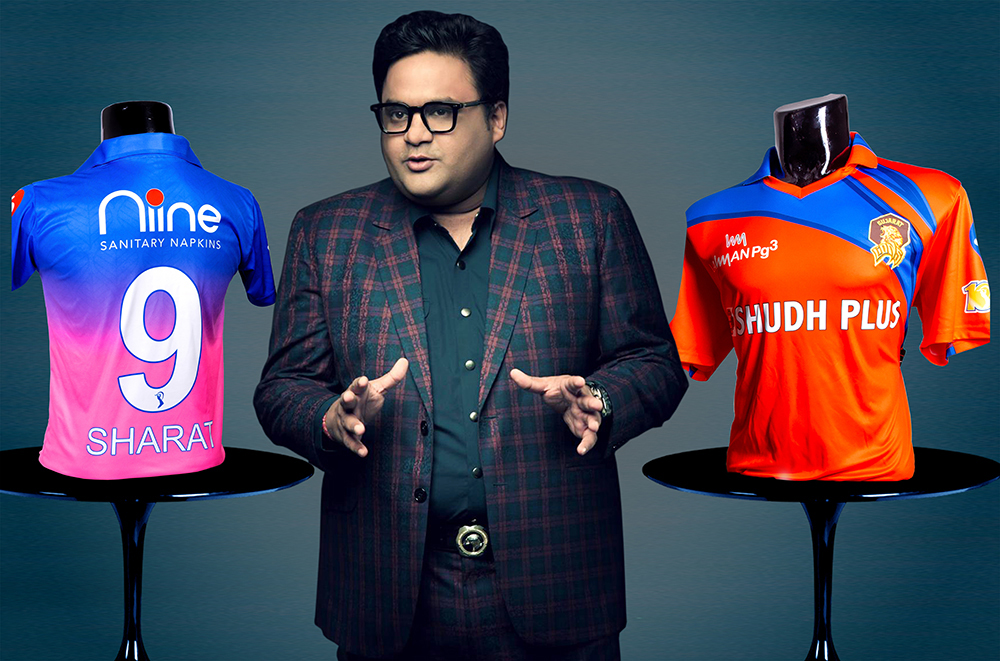 Sharat Khemka, an official of Niine posing with Rajasthan Royal’s jersey with company’s logo. Sharat Khemka, an official of Niine posing with Rajasthan Royal’s jersey with company’s logo.
