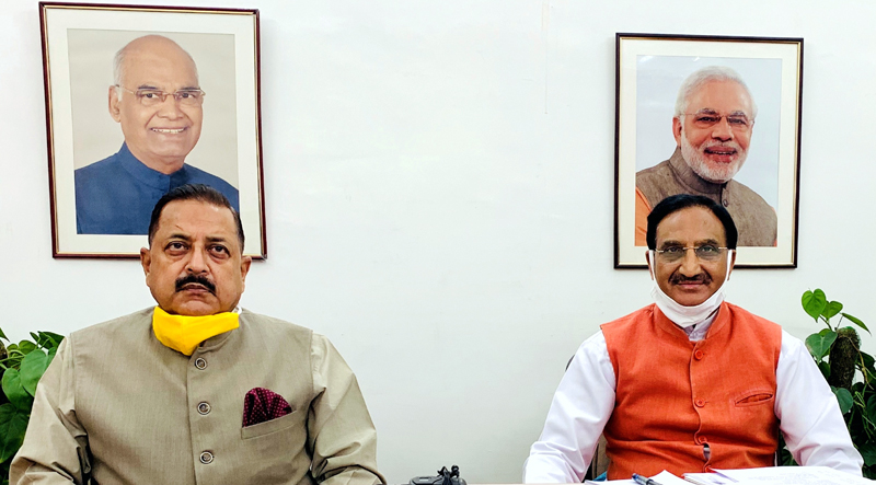 Union Ministers Ramesh Pokhriyal and Dr Jitendra Singh inaugurating, online, new structures in Central University Jammu, named after Dr. Syama Prasad Mookerjee, Pandit Prem Nath Dogra and Brig Rajendra Singh, on Tuesday. Union Ministers Ramesh Pokhriyal and Dr Jitendra Singh inaugurating, online, new structures in Central University Jammu, named after Dr. Syama Prasad Mookerjee, Pandit Prem Nath Dogra and Brig Rajendra Singh, on Tuesday.