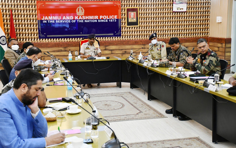 DGP Dilbag Singh chairing a meeting on Saturday. DGP Dilbag Singh chairing a meeting on Saturday.