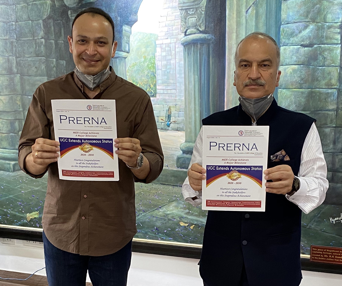 Vice Chancellor, University of Jammu, Prof. Manoj Dhar along with Prof. Adit Gupta, Principal, MIER College of Education releasing newsletter ‘Prerna’ of the College. Vice Chancellor, University of Jammu, Prof. Manoj Dhar along with Prof. Adit Gupta, Principal, MIER College of Education releasing newsletter ‘Prerna’ of the College.