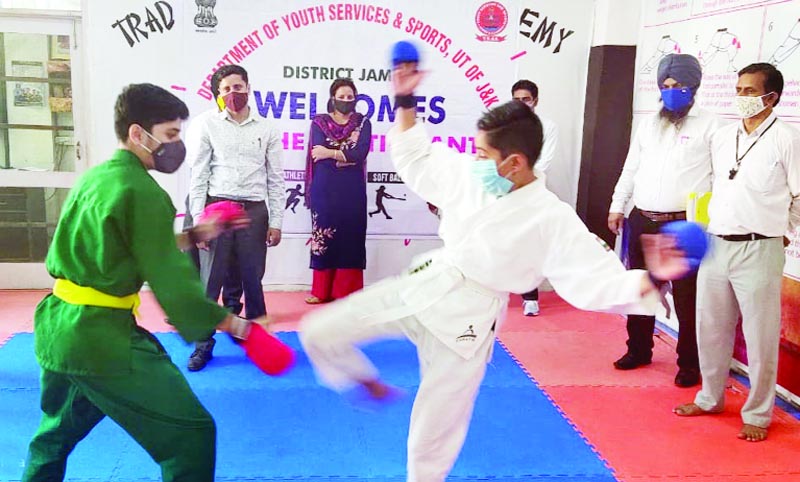 Martial Art players in action during a competition at Traditional Martial Art Academy Jammu. Martial Art players in action during a competition at Traditional Martial Art Academy Jammu.