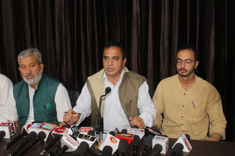 AJKPC members addressing a press conference at Jammu on Friday. AJKPC members addressing a press conference at Jammu on Friday.