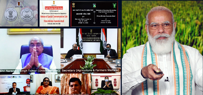 Prime Minister, Narendra Modi releasing the special commemorative coin of Rs 75 denomination to mark the 75th Anniversary of Food and Agriculture Organisation (FAO), in New Delhi on Friday. Prime Minister, Narendra Modi releasing the special commemorative coin of Rs 75 denomination to mark the 75th Anniversary of Food and Agriculture Organisation (FAO), in New Delhi on Friday.