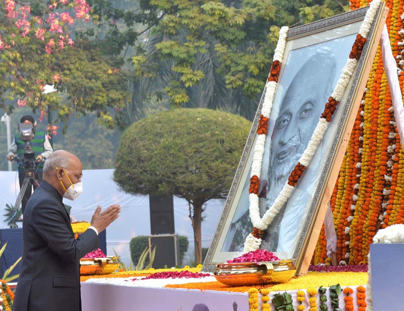 President Ram Nath Kovind paying floral tributes to Sardar Vallabhbhai Patel on his birth anniversary, at Patel Chowk, at Patel Chowk, in New Delhi on Saturday. (UNI) President Ram Nath Kovind paying floral tributes to Sardar Vallabhbhai Patel on his birth anniversary, at Patel Chowk, at Patel Chowk, in New Delhi on Saturday. (UNI)