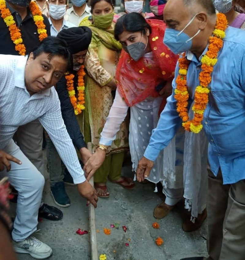 Deputy Mayor, Purnima Sharma kick starting construction of drain at Tange Wali Gali on Tuesday. Deputy Mayor, Purnima Sharma kick starting construction of drain at Tange Wali Gali on Tuesday.