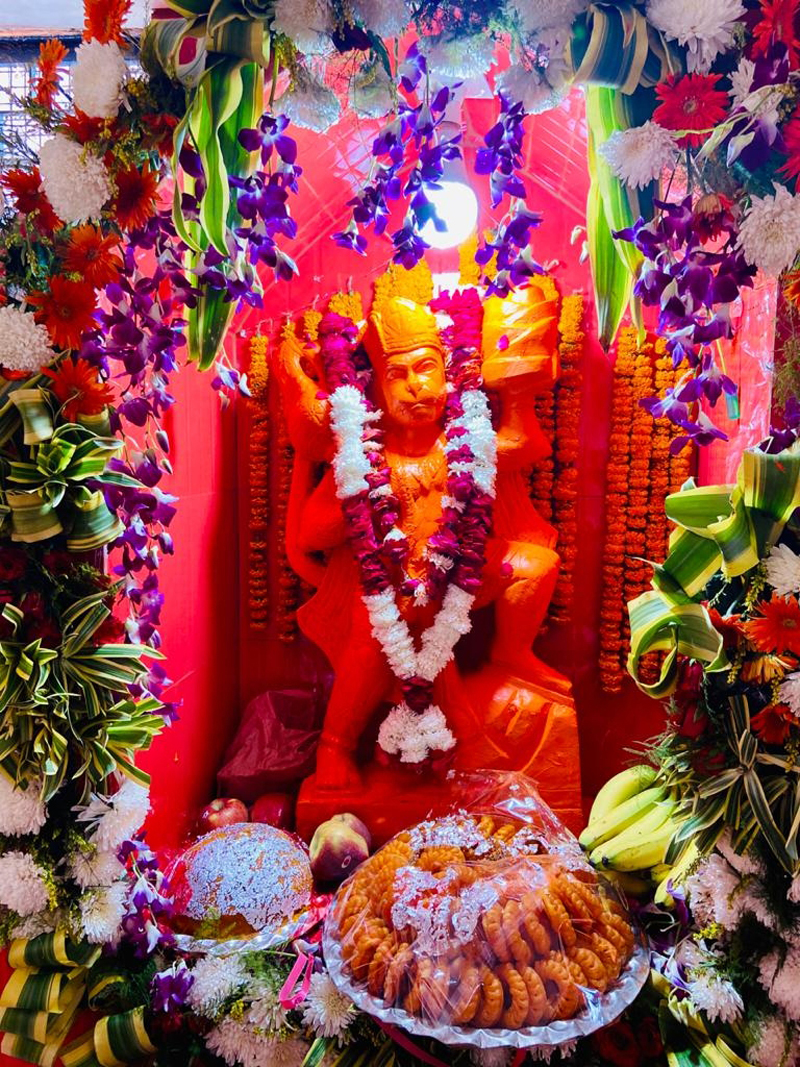 Lord Hanuman’s idol installed at Vishwanath temple in Panjtirthi on Saturday.